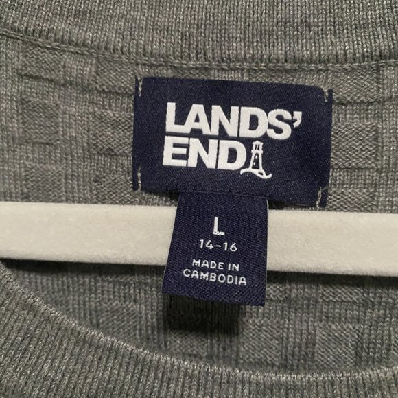 LANDS END Gray Waffle Knit 3/4 Sleeve Sweater Size L (14-16) - Picture 5 of 6